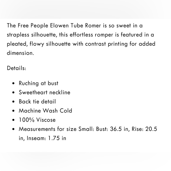 Free People Elowen Tube Romper in the color dark combo. New with tags, size XS - Picture 9 of 9